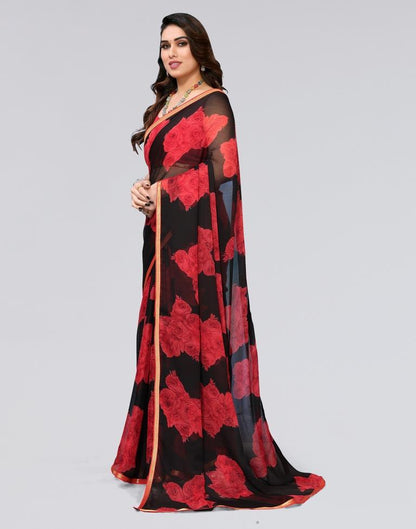 Black Printed Chiffon Saree