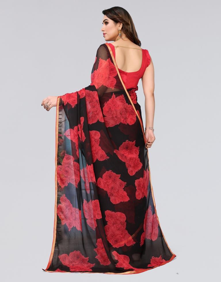 Black Printed Chiffon Saree
