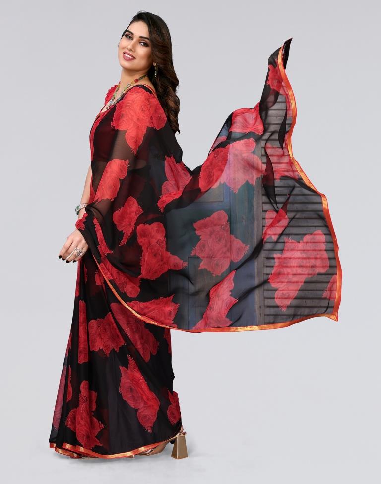 Black Printed Chiffon Saree