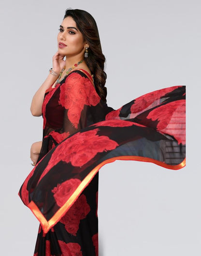Black Printed Chiffon Saree