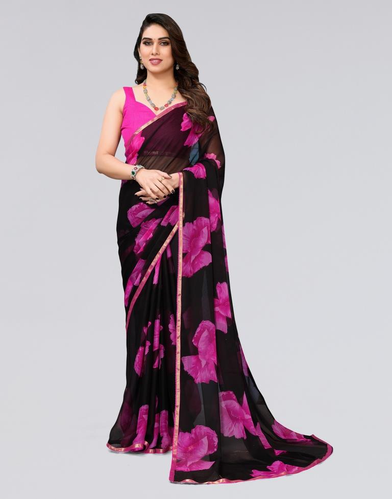 Black Printed Chiffon Saree