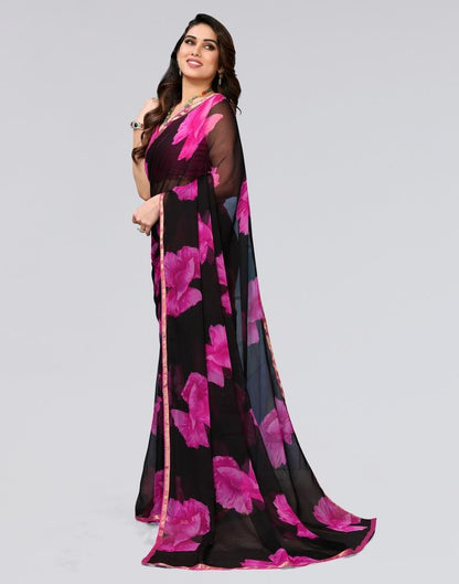 Black Printed Chiffon Saree