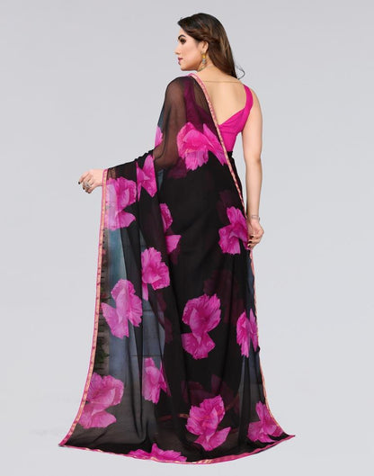 Black Printed Chiffon Saree
