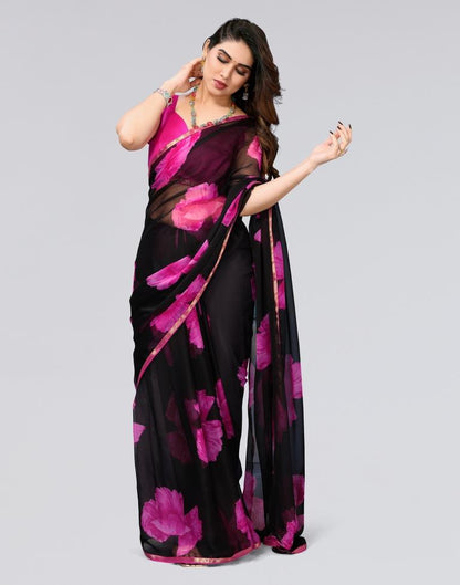 Black Printed Chiffon Saree