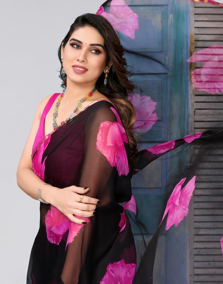 Black Printed Chiffon Saree
