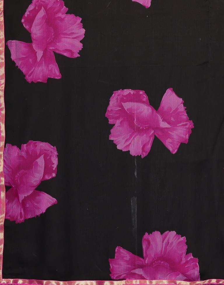 Black Printed Chiffon Saree