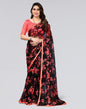 Black & Red Printed Chiffon Saree