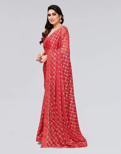 Dark Red Printed Lycra Saree