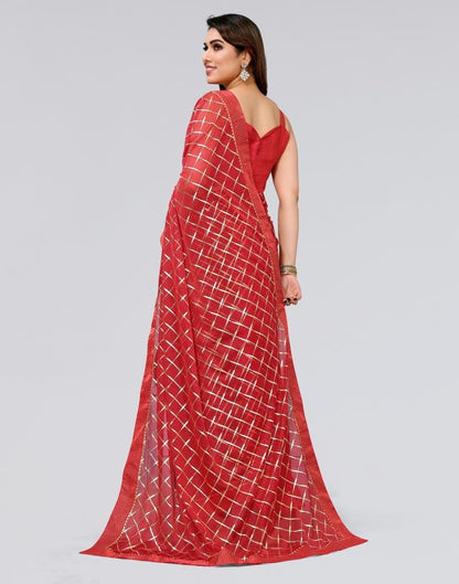 Dark Red Printed Lycra Saree