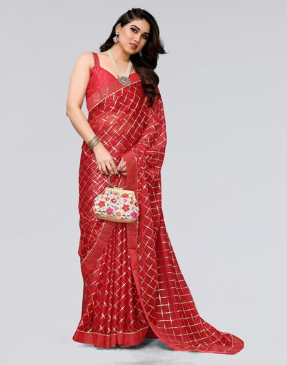 Dark Red Printed Lycra Saree