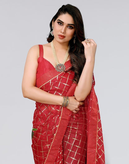 Dark Red Printed Lycra Saree