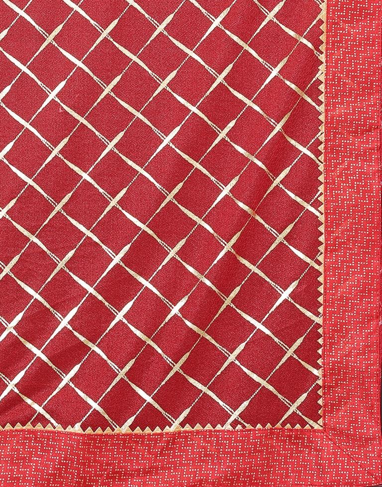 Dark Red Printed Lycra Saree
