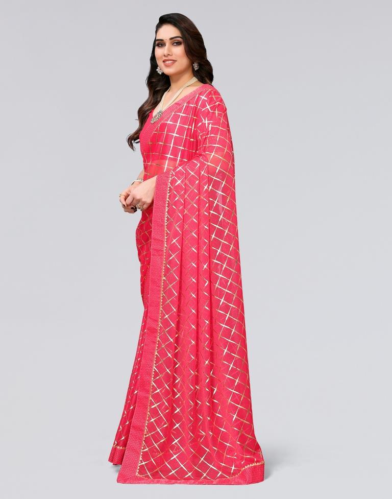 Pink Printed Lycra Saree