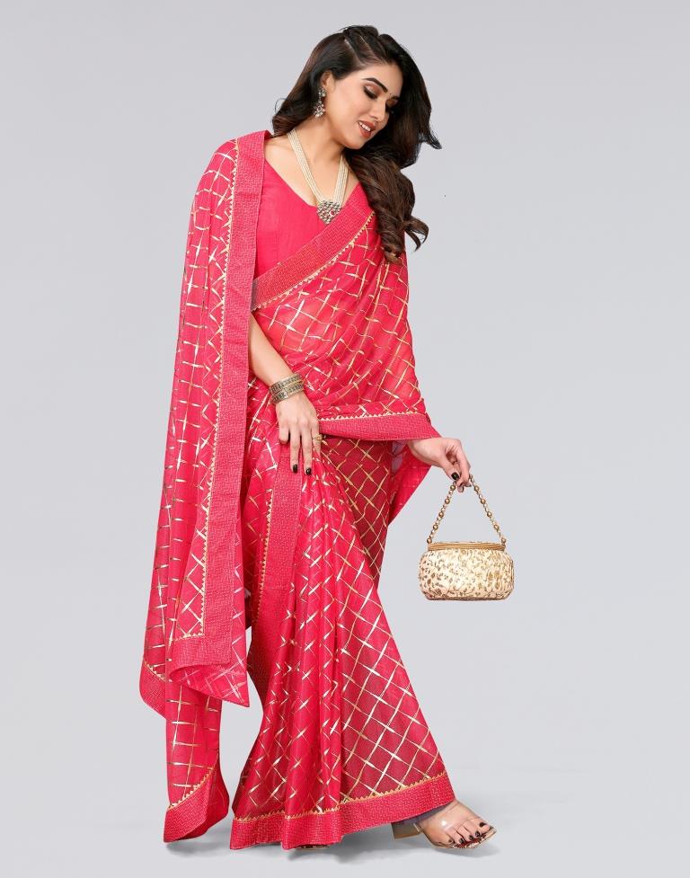 Pink Printed Lycra Saree