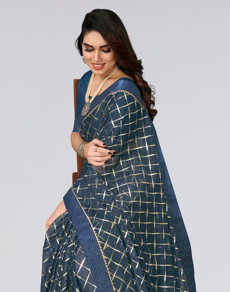 Teal Blue Printed Lycra Saree