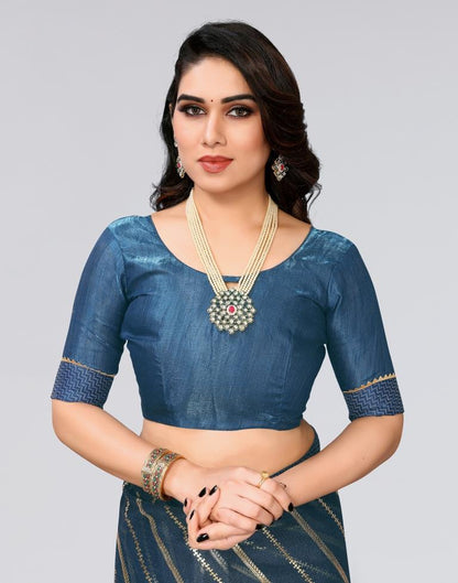 Teal Blue Printed Lycra Saree