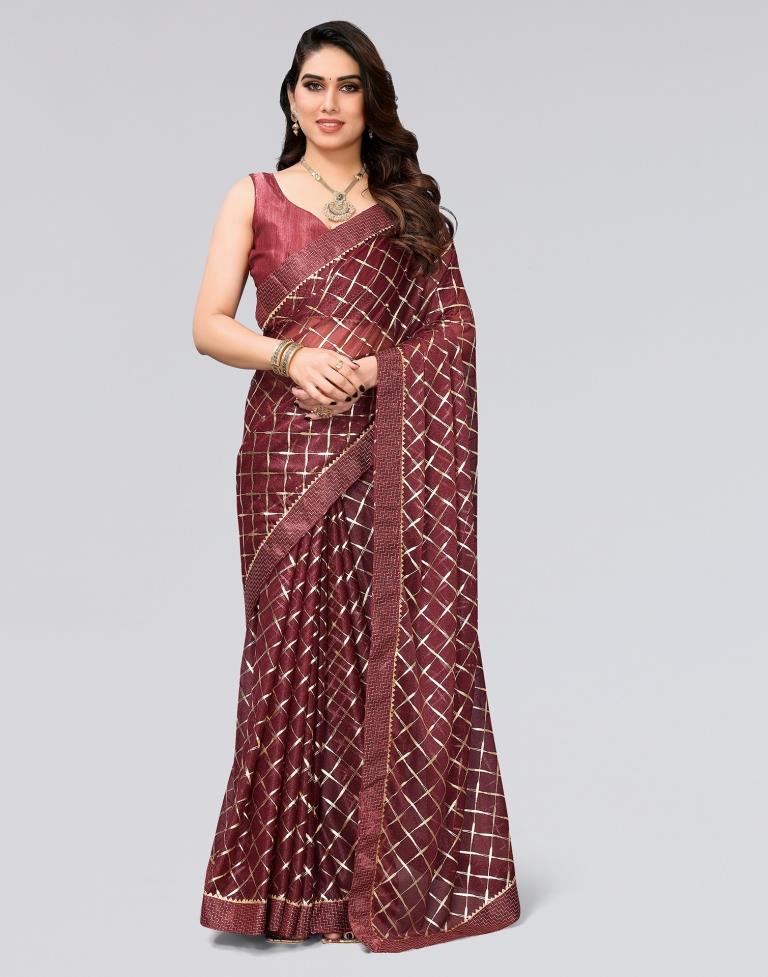 Brown Printed Lycra Saree