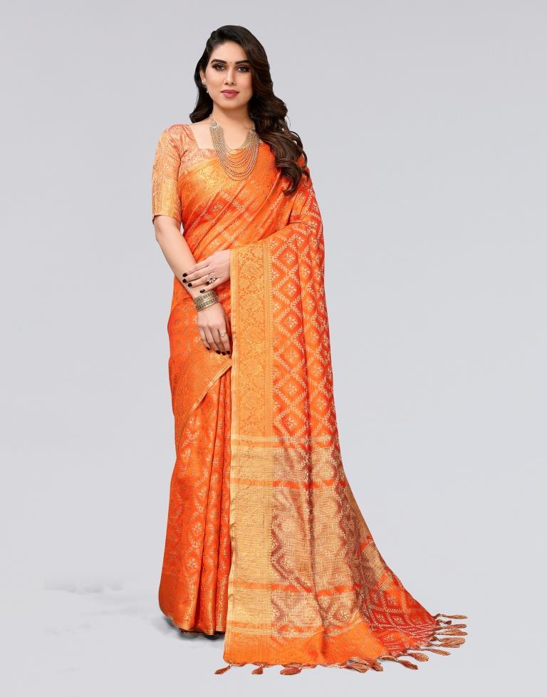 Orange Weaving Cotton Saree