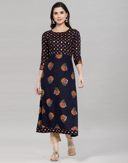 Nevy Blue Foil Printed Rayon Kurti | Sudathi