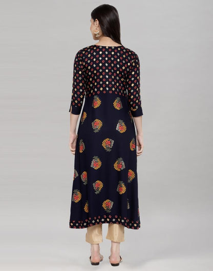 Nevy Blue Foil Printed Rayon Kurti | Sudathi