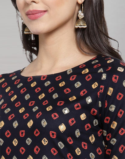 Nevy Blue Foil Printed Rayon Kurti | Sudathi