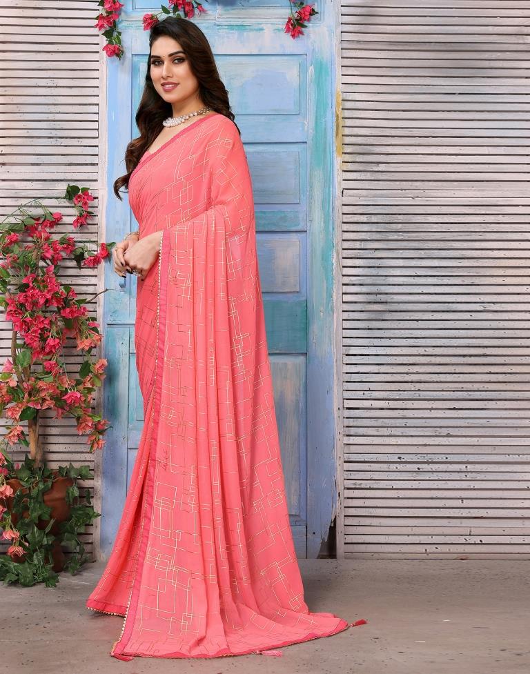Rose Pink Printed Georgette Saree
