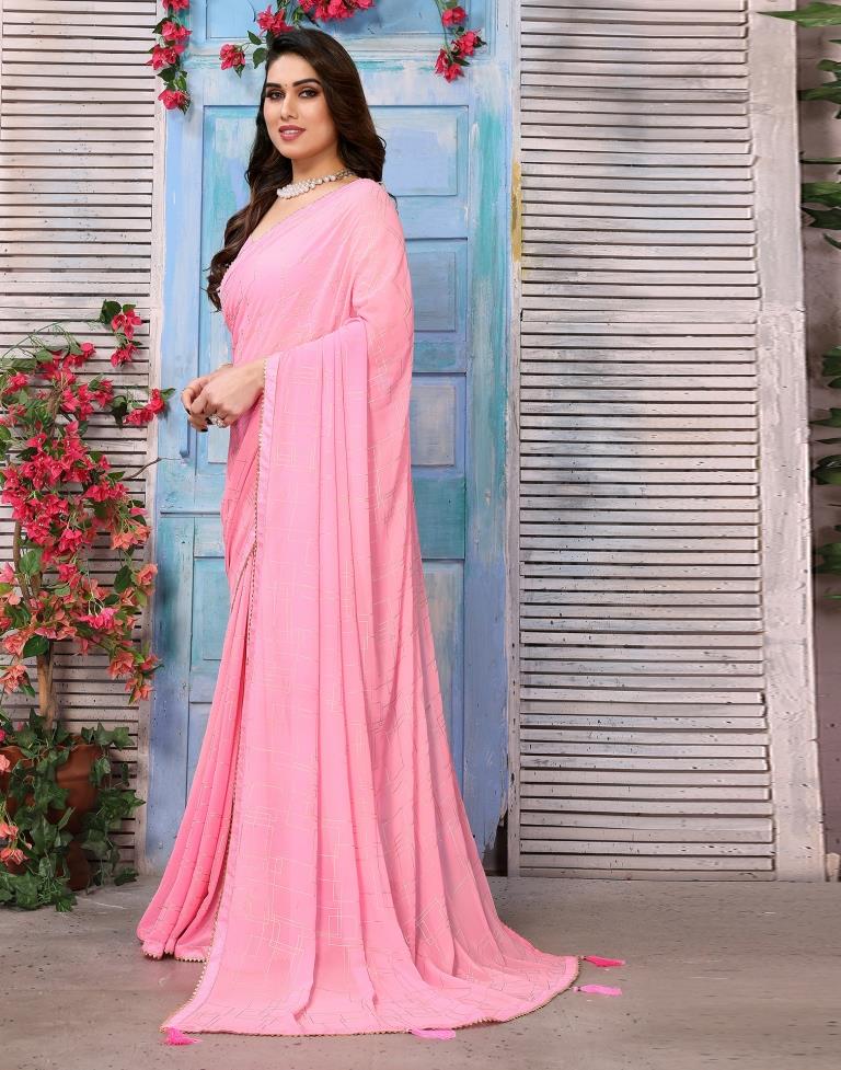 Pink Printed Georgette Saree