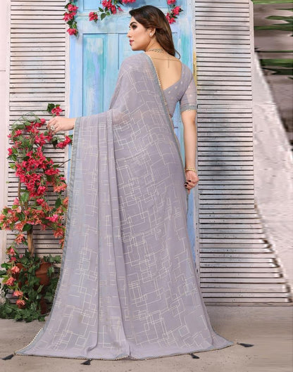 Grey Printed Georgette Saree