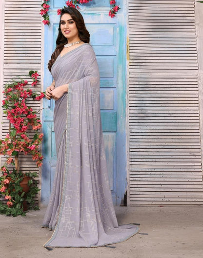 Grey Printed Georgette Saree
