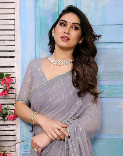 Grey Printed Georgette Saree