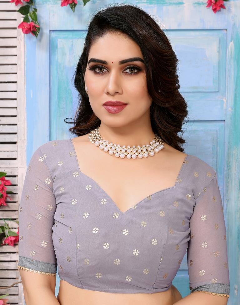 Grey Printed Georgette Saree