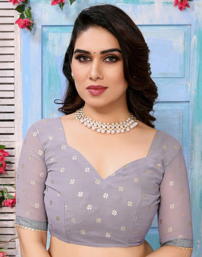 Grey Printed Georgette Saree