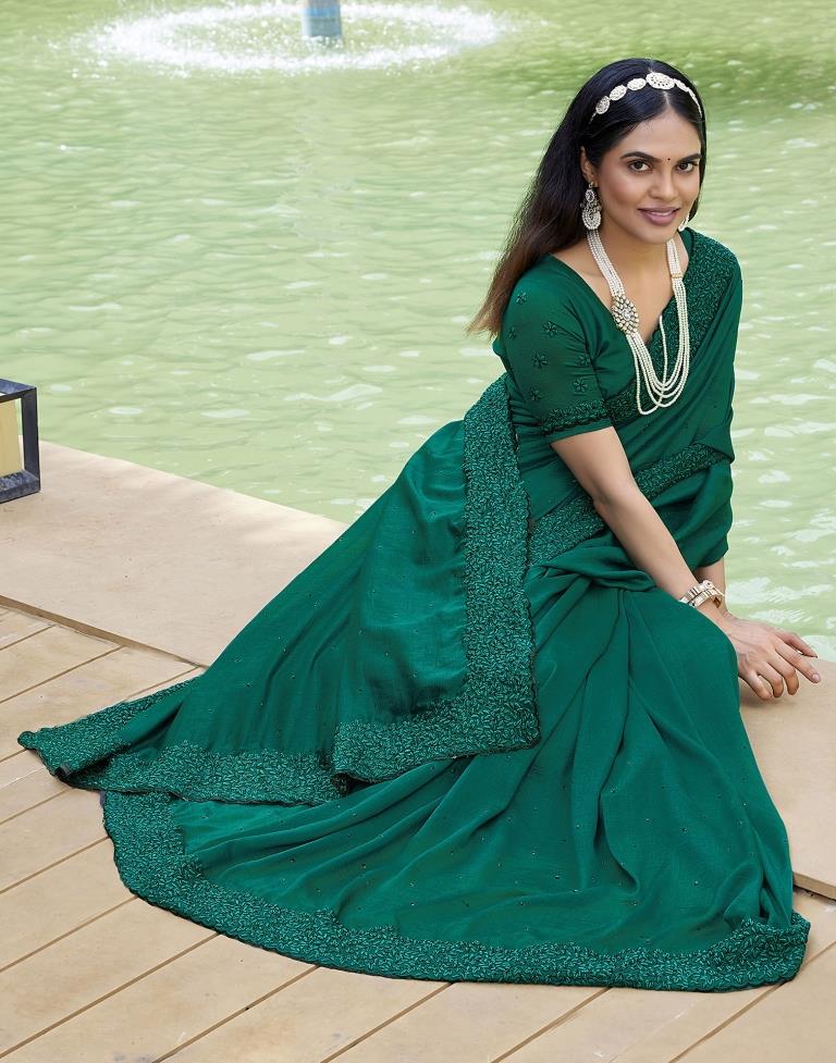 Rama Green Plain Silk Saree