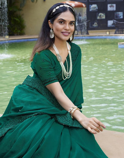 Rama Green Plain Silk Saree