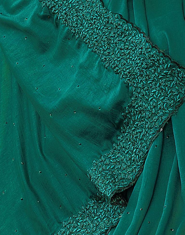 Rama Green Plain Silk Saree