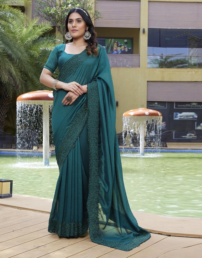 Teal Green Plain Silk Saree