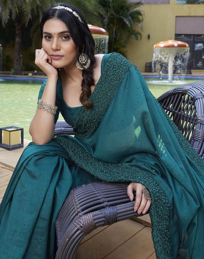 Teal Green Plain Silk Saree