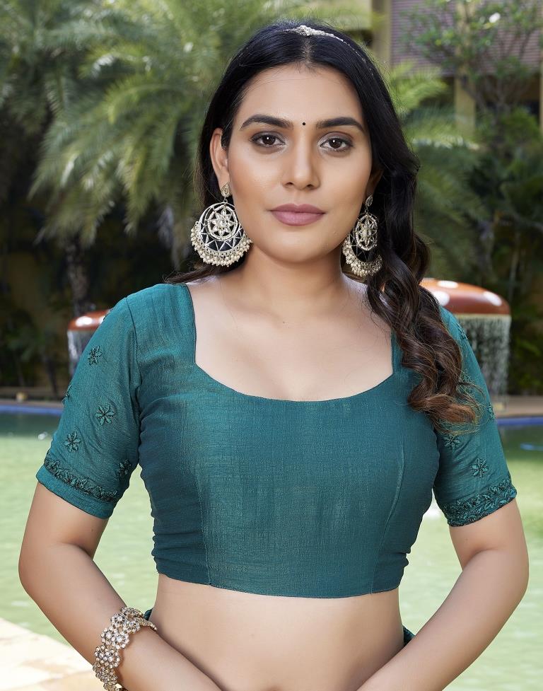 Teal Green Plain Silk Saree