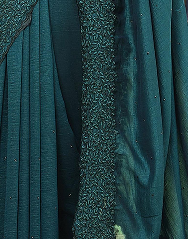 Teal Green Plain Silk Saree