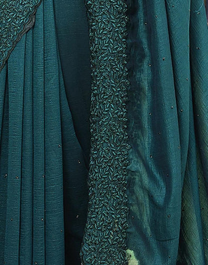 Teal Green Plain Silk Saree