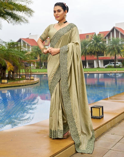 Pista Green Plain Silk Saree