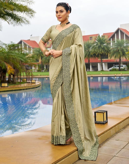 Pista Green Plain Silk Saree