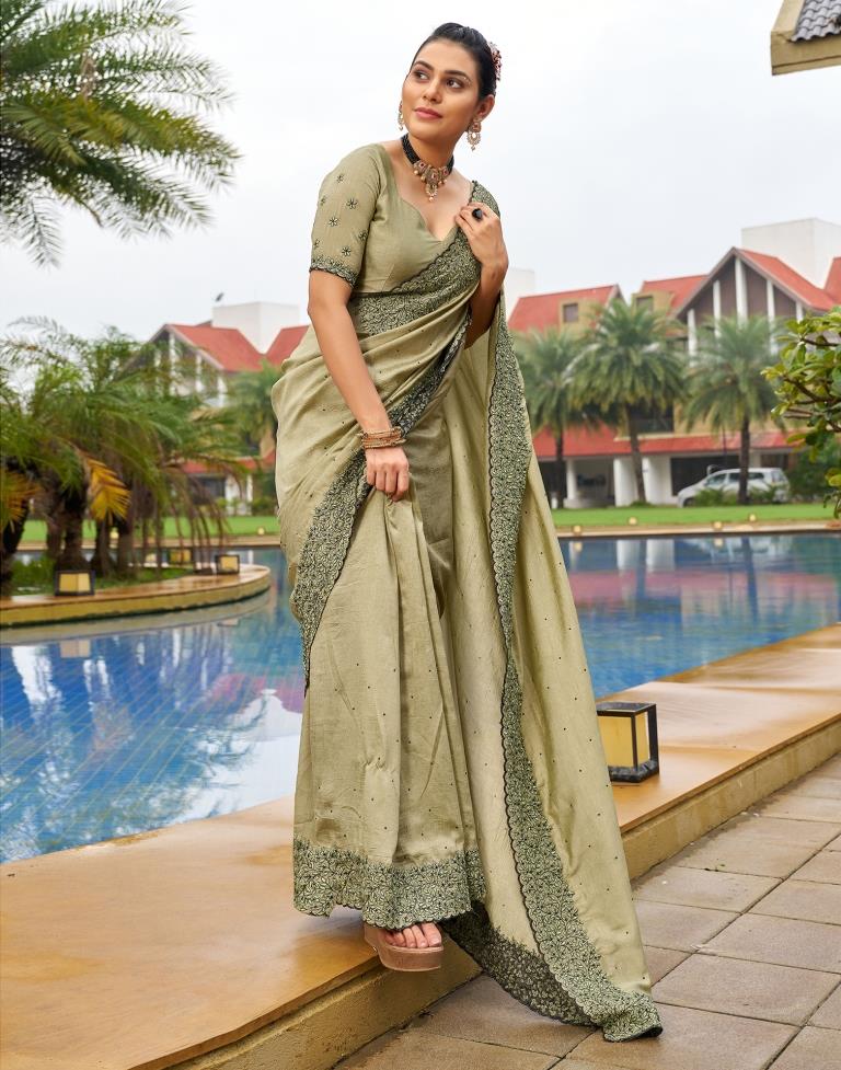 Pista Green Plain Silk Saree