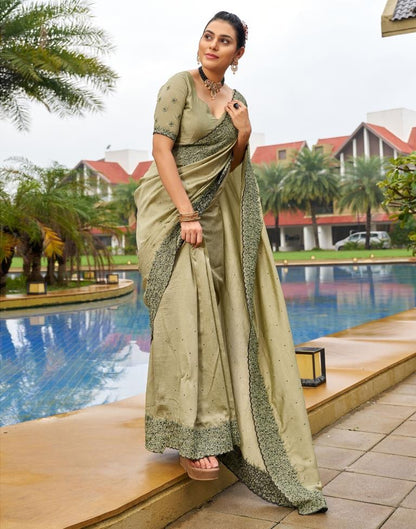 Pista Green Plain Silk Saree