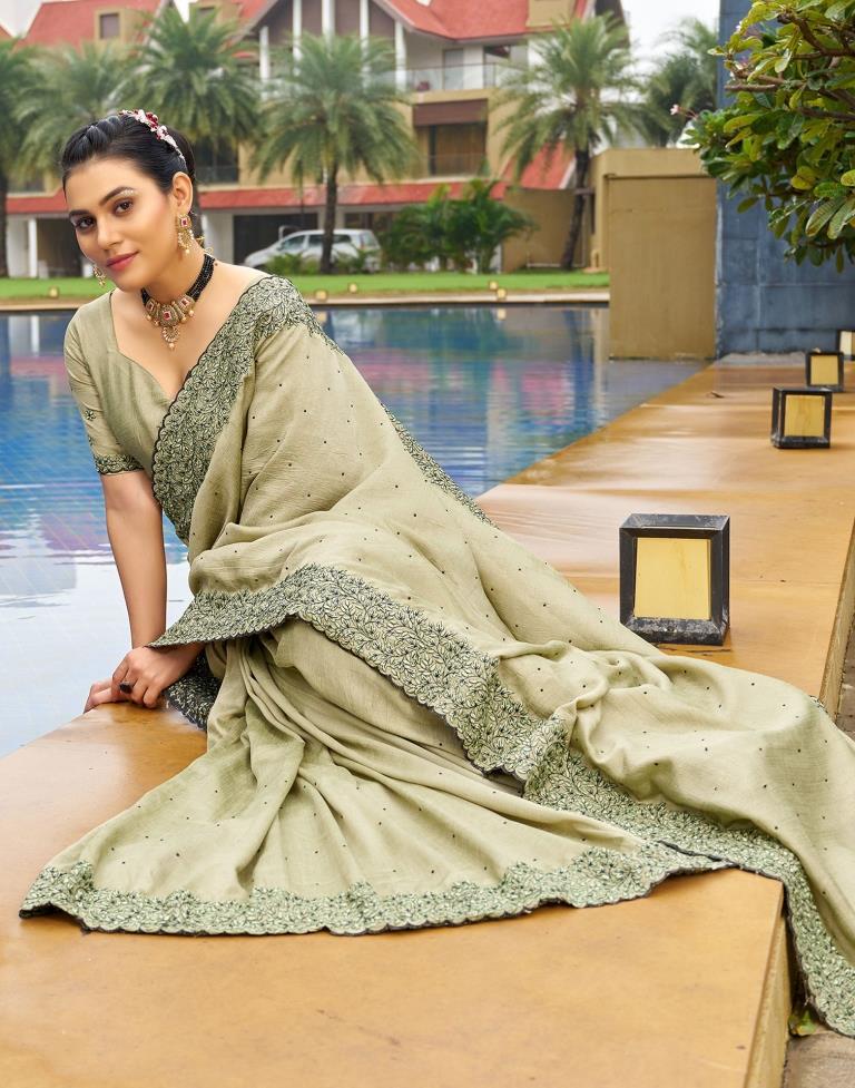 Pista Green Plain Silk Saree