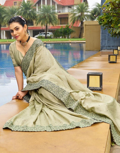 Pista Green Plain Silk Saree