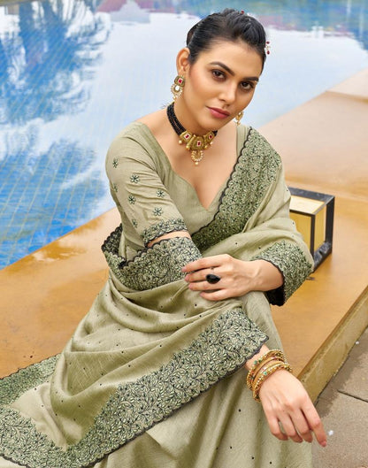 Pista Green Plain Silk Saree