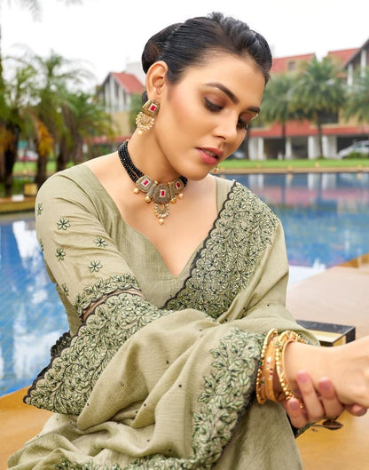 Pista Green Plain Silk Saree