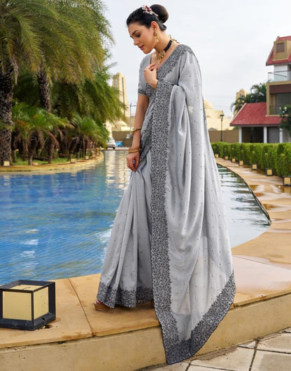 Grey Plain Silk Saree