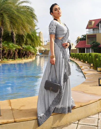 Grey Plain Silk Saree